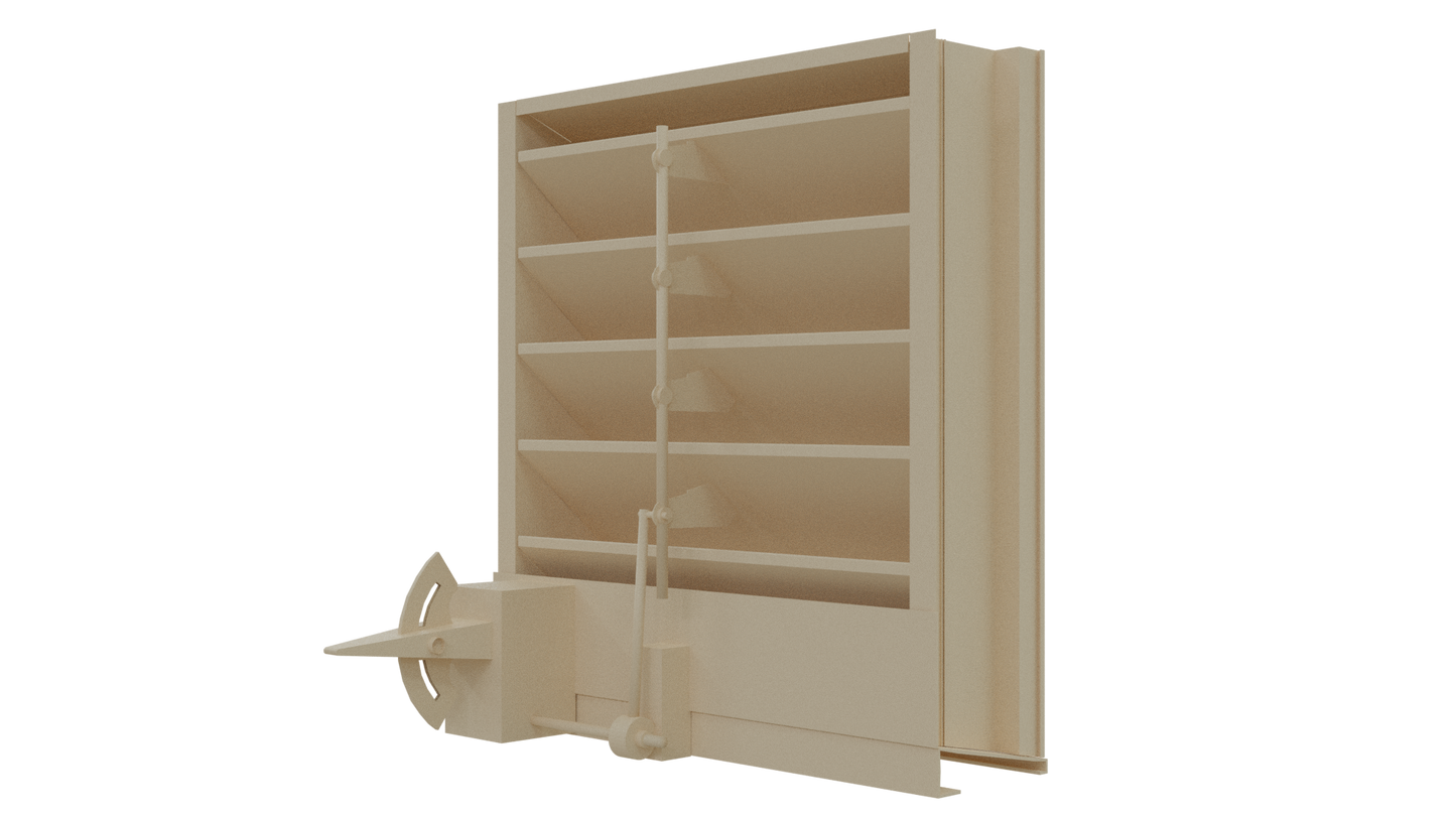 The Aire Technologies 438-CD Combination Drainable and Adjustable Louver features beige horizontal slats, a side control mechanism, and is AMCA-certified; available in custom sizes for versatile applications against a plain white background.