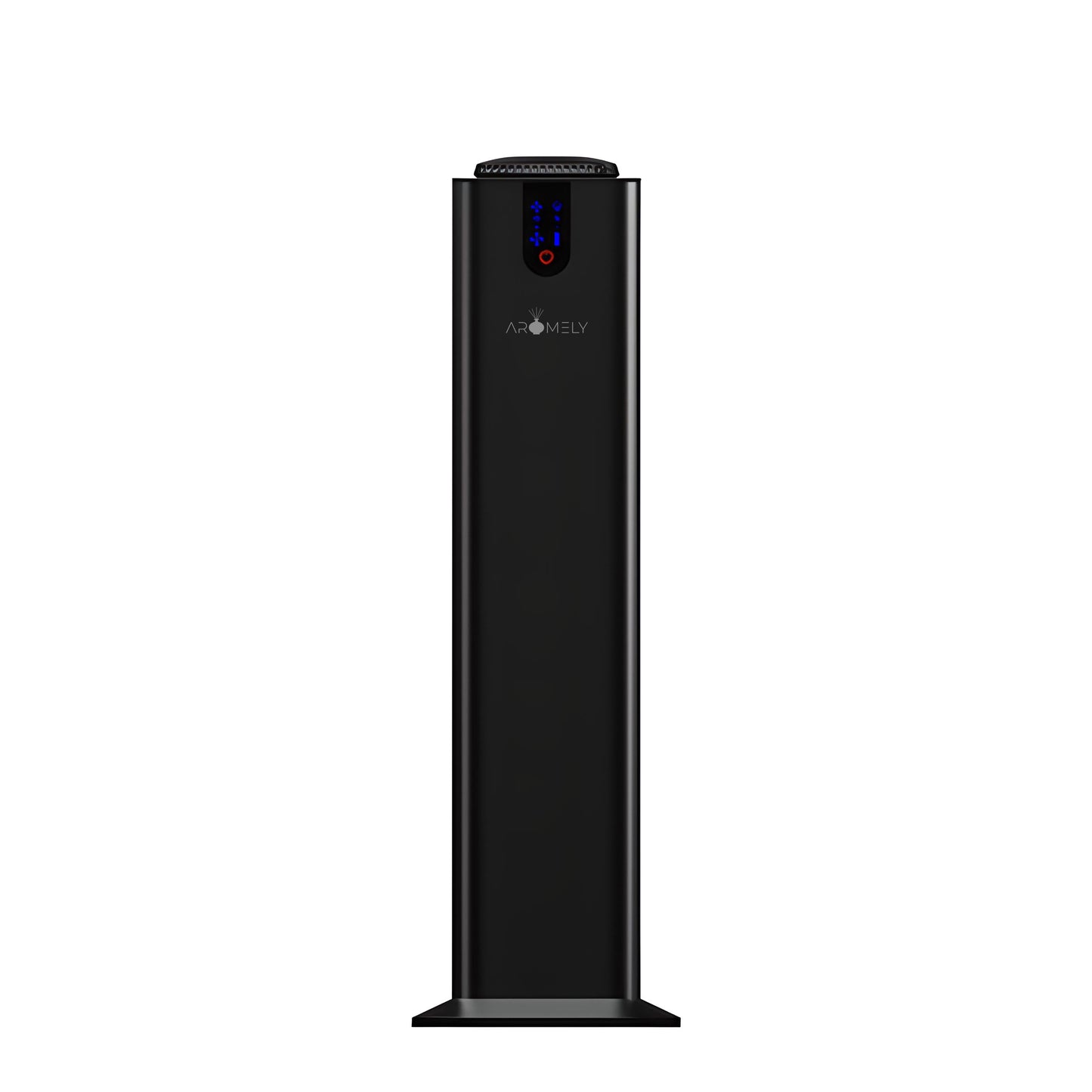 The Aromely Smart Bluetooth Scent Diffuser by AROMELY is a tall, black, rectangular electronic unit with a digital control panel that uses cold air diffusion for even fragrance in areas up to 2,000 SQSF.