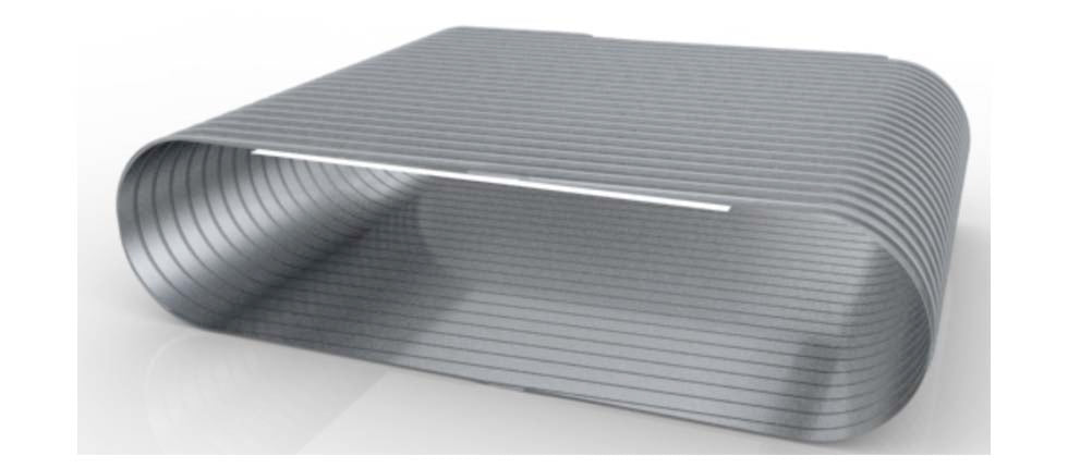 The Rib Oval Duct - SRO by Advantage Mechanical Supply features a galvanized steel build with continuous ribbed texture and open sides, displayed on a white surface.