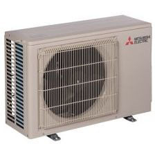 The Mitsubishi Outdoor Single Zone Universal Standard Condenser (MUZ, MUY-GL) features a metal grill over the fan and an ENERGY STAR rated inverter-driven compressor for efficient cooling.