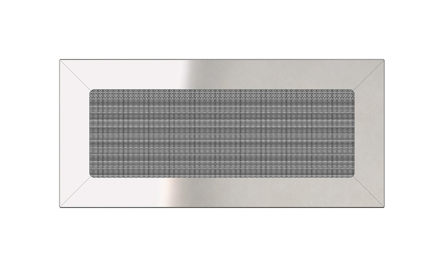 The Thunderbird Stainless Steel Ember-Resistant Foundation Vent Flush Mount, shown from above on a white background, is ideal for use as a basement or foundation vent.