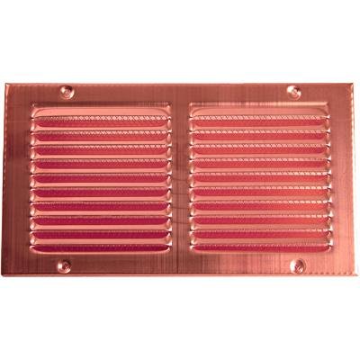 Thunderbird Ventilation Grid with Screen: rectangular copper grille featuring two sets of horizontal slits and four corner mounting holes—ideal as a wall vent for effective airflow.