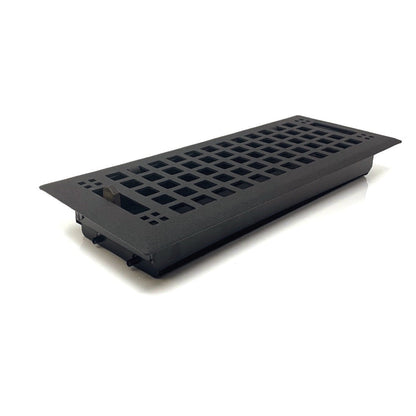 Madelyn Carter Steel Artisan Vent Cover in black, features a rectangular grid pattern. Shown on a white background.