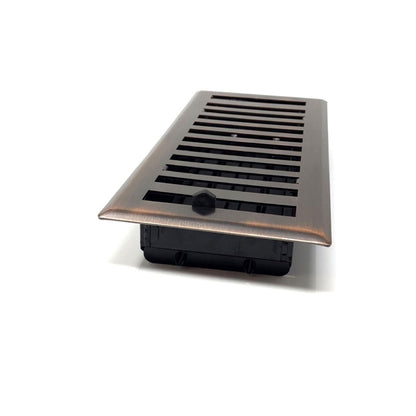 The Madelyn Carter Steel Modern Chic Vent Covers in Venetian Bronze feature parallel slats and a sleek rectangular design, bringing contemporary style to any space.