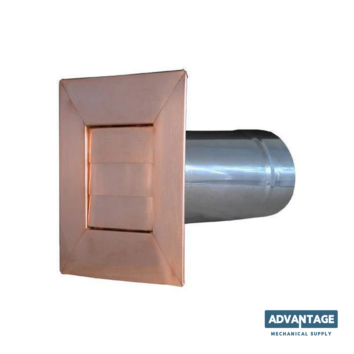 A copper and stainless steel duct dry vent, shown from a three-quarter angle on a white background with an 'ADVANTAGE MECHANICAL SUPPLY' logo in the bottom right corner.