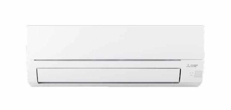 A white wall-mounted Insco Mitsubishi M-Series MSZ-GX indoor unit with a closed vent, offering high-efficiency single-zone heat pump performance.