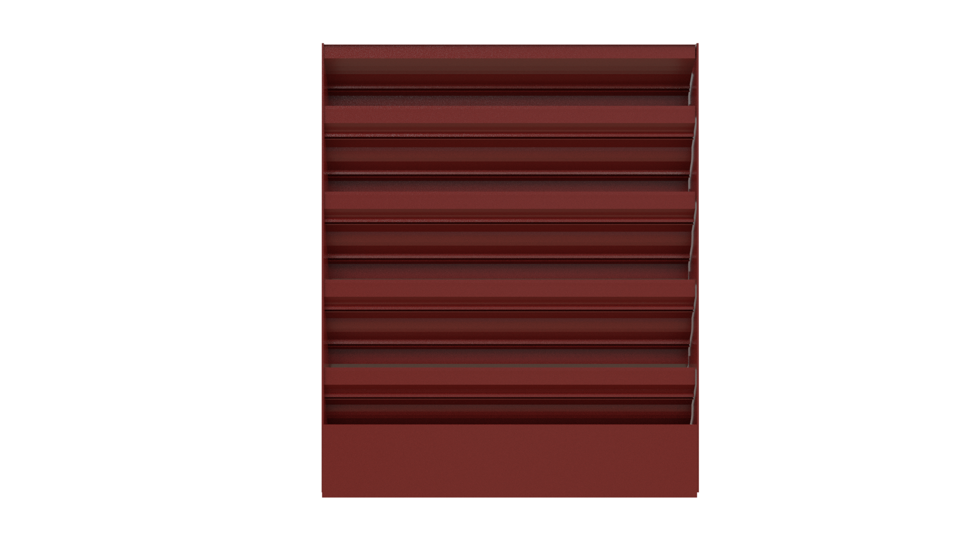 The Aire Technologies 245-SD Stationary, Drainable Louver is a maroon rectangular aluminum unit featuring six evenly spaced horizontal ridges, shown against a plain white background.