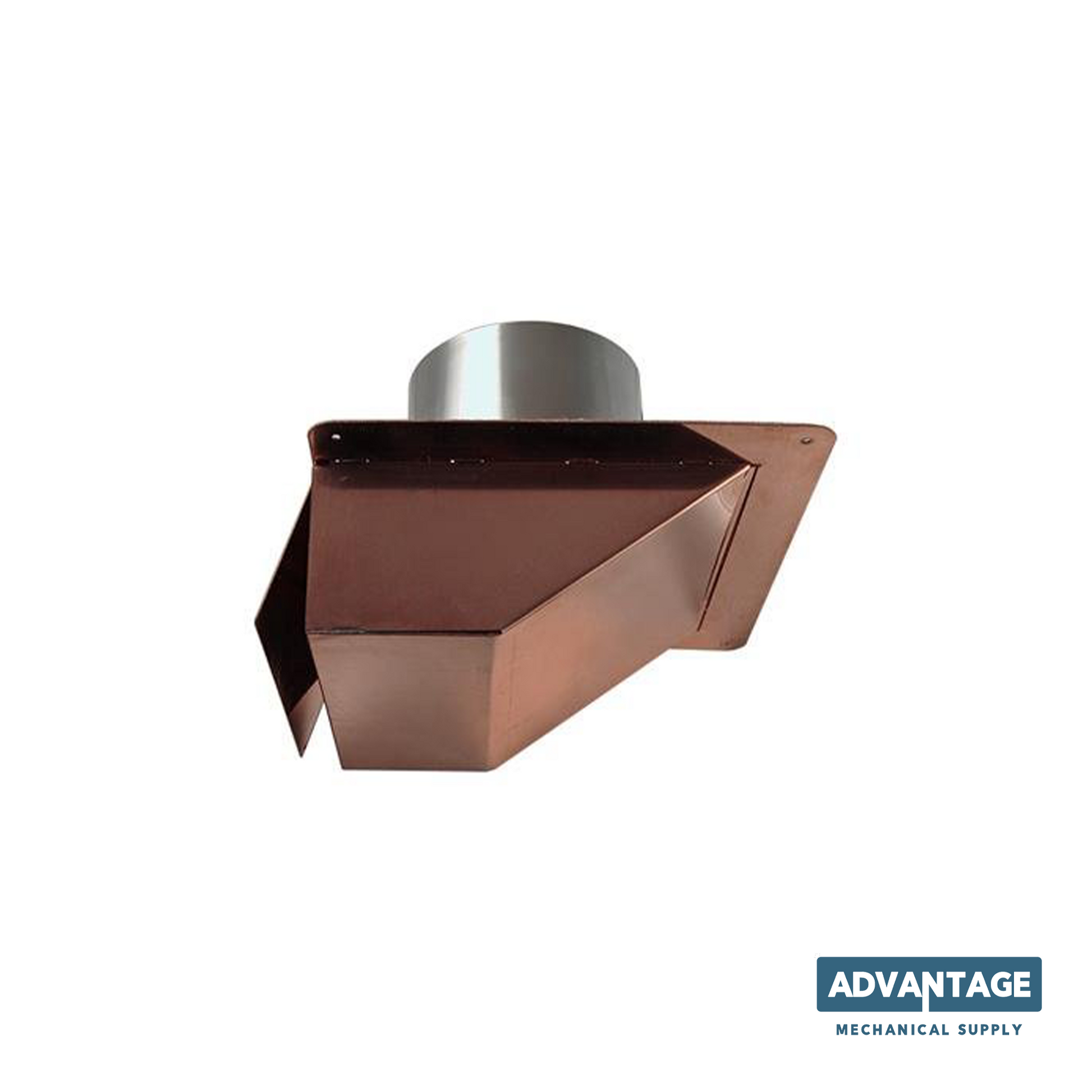 A copper-colored metal mechanical supply component, likely a vent or duct flange, with a silver cylindrical section at the top, shown on a plain white background with an 'ADVANTAGE MECHANICAL SUPPLY' logo in the bottom right corner.