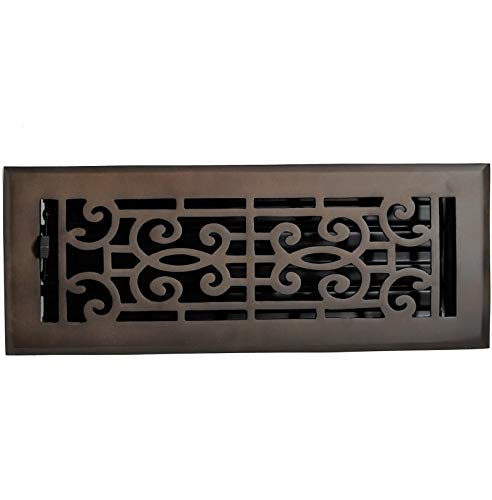 The Madelyn Carter Cast Brass Baroque Vent Covers in oil rubbed bronze feature a decorative scroll pattern inspired by baroque designs for an elegant touch.