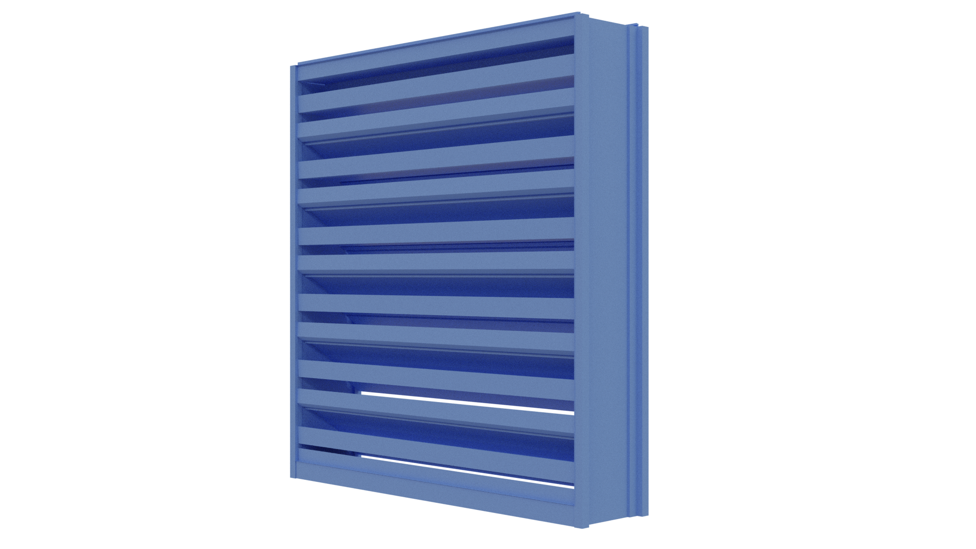 Aire Technologies DC-436 4” stationary drainable louver, a blue metal vent with horizontal slats for high-velocity hurricane zones, is shown against a plain white background.