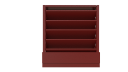 The Aire Technologies 438-SD Stationary, Drainable, Louver is a red shelving unit with five slanted louver shelves and a solid base drawer, shown front view on white. Custom sizes available.