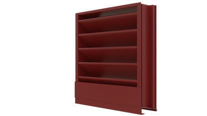 The Aire Technologies 438-SD Stationary Drainable Louver, featuring a rectangular metal frame and horizontal blades, is available in custom sizes and shown isolated on a white background.