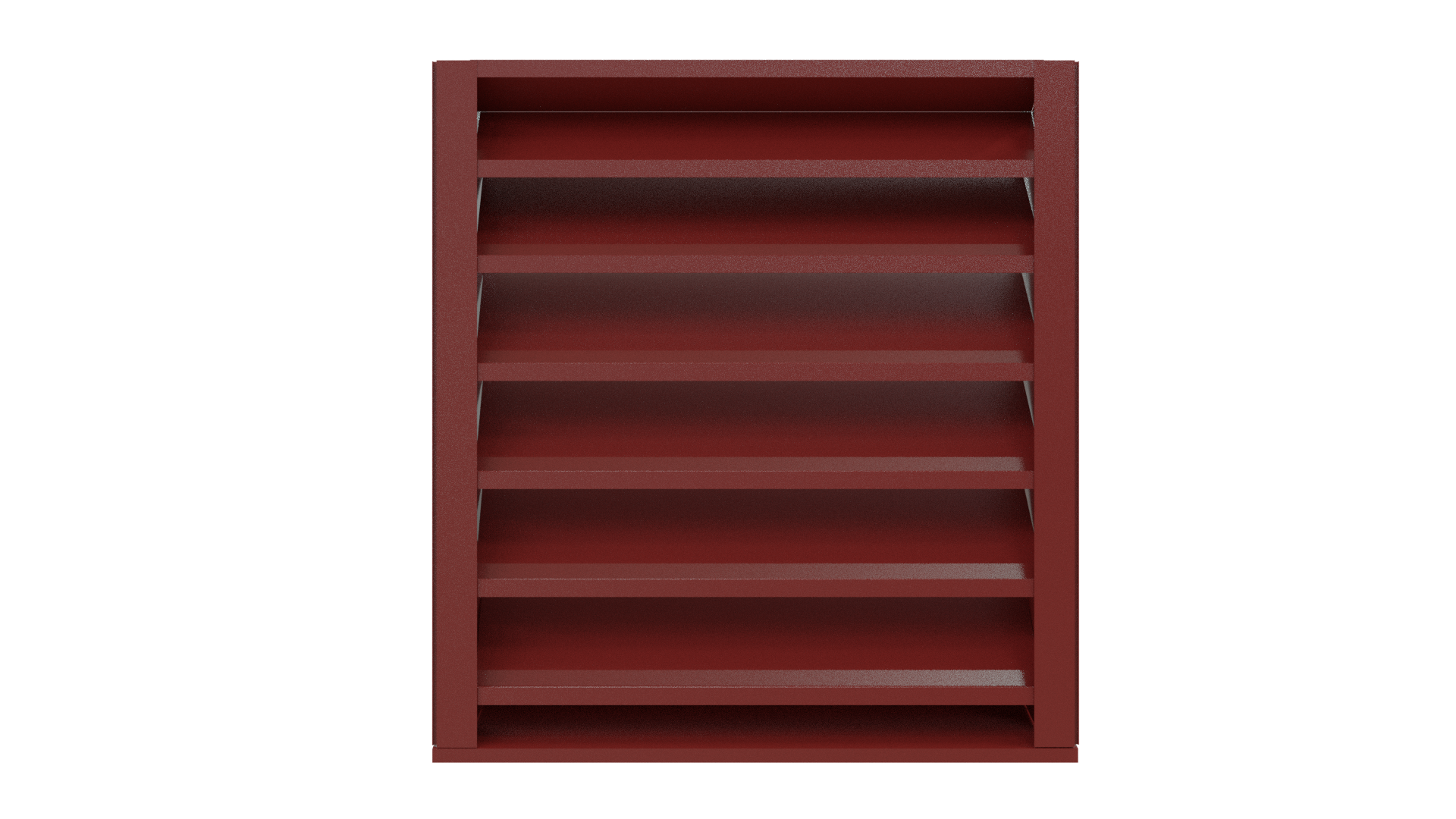 The Aire Technologies 438-SD Stationary, Drainable Louver is a tall, rectangular maroon louver with six sections, available in custom sizes, and is shown against a plain white background.