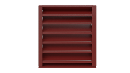 The Aire Technologies 438-SD Stationary, Drainable Louver is a tall, rectangular maroon louver with six sections, available in custom sizes, and is shown against a plain white background.