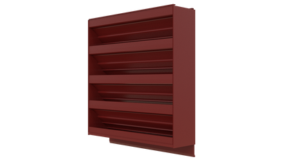Aire Technologies 445-SW Stationary, Non-Drainable, Louver shown at an angle against a plain white background, featuring five red metal angled shelves reminiscent of a bookshelf.