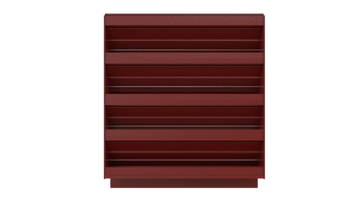 The Aire Technologies 445-SW Stationary, Non-Drainable Louver is a maroon, freestanding shelf unit with six even horizontal shelves, resembling a stationary louver, shown front-facing against a plain white background.