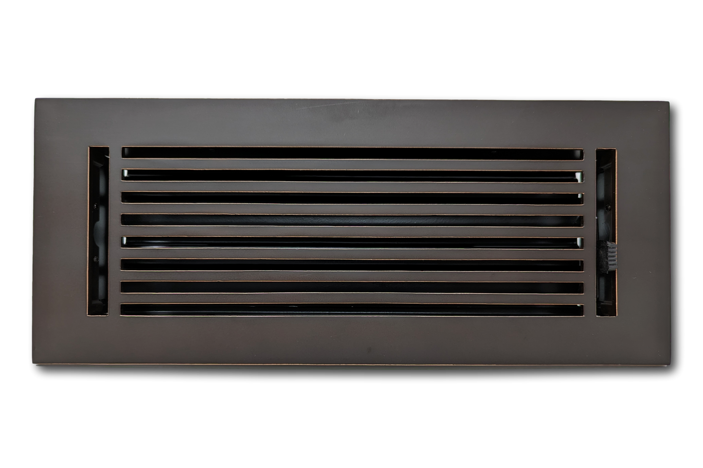 The Madelyn Carter Cast Aluminum Linear Bar Vent Cover in Oxidized Bronze features horizontal slats and a rust-resistant finish—an ideal, stylish choice for durable floor vent covers.