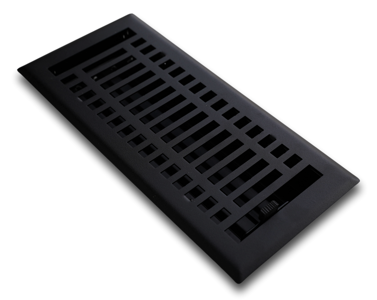 The Madelyn Carter Steel Modern Vent Cover - Black features both horizontal and vertical slots and is displayed on a white background.