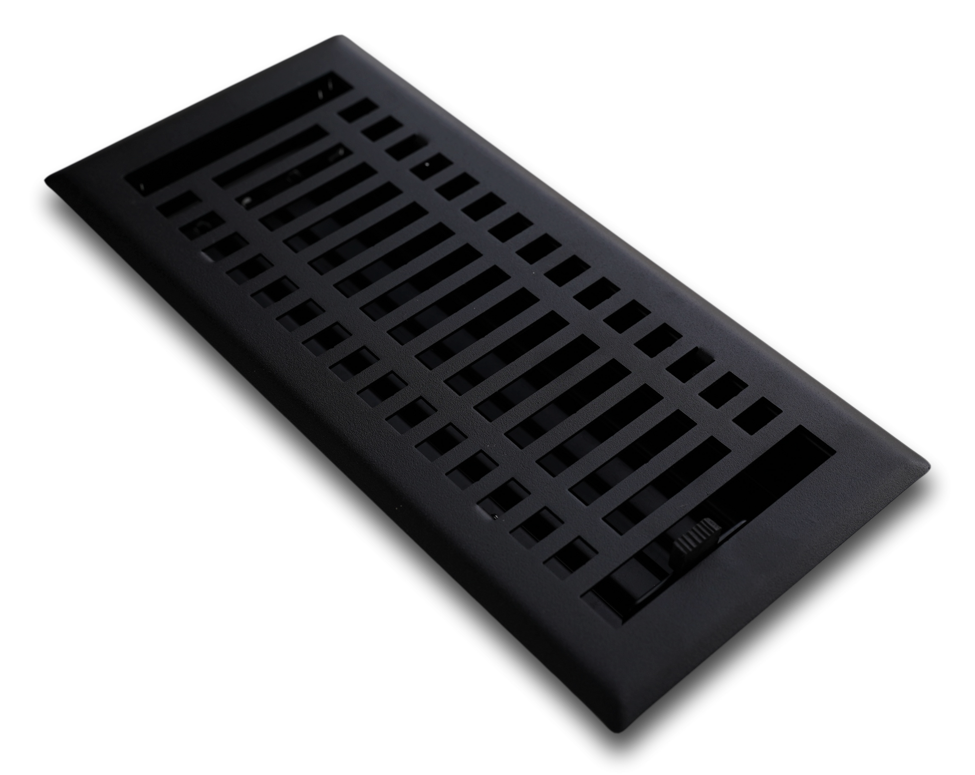 The Madelyn Carter Steel Modern Vent Cover - Black features both horizontal and vertical slots and is displayed on a white background.