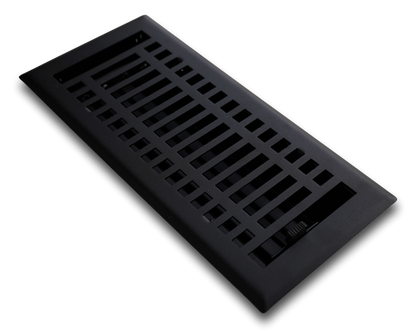 The Madelyn Carter Steel Modern Vent Cover - Black features both horizontal and vertical slots and is displayed on a white background.