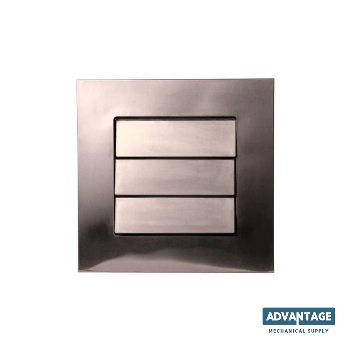 A square brushed metal dryer vent wall switch plate with a brushed silver finish, shown on a plain white background with an 'ADVANTAGE MECHANICAL SUPPLY' logo in the bottom right corner.