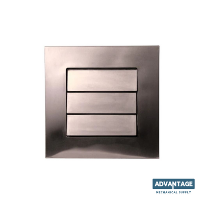A square brushed metal dryer vent wall switch plate with a brushed silver finish, shown on a plain white background with an 'ADVANTAGE MECHANICAL SUPPLY' logo in the bottom right corner.