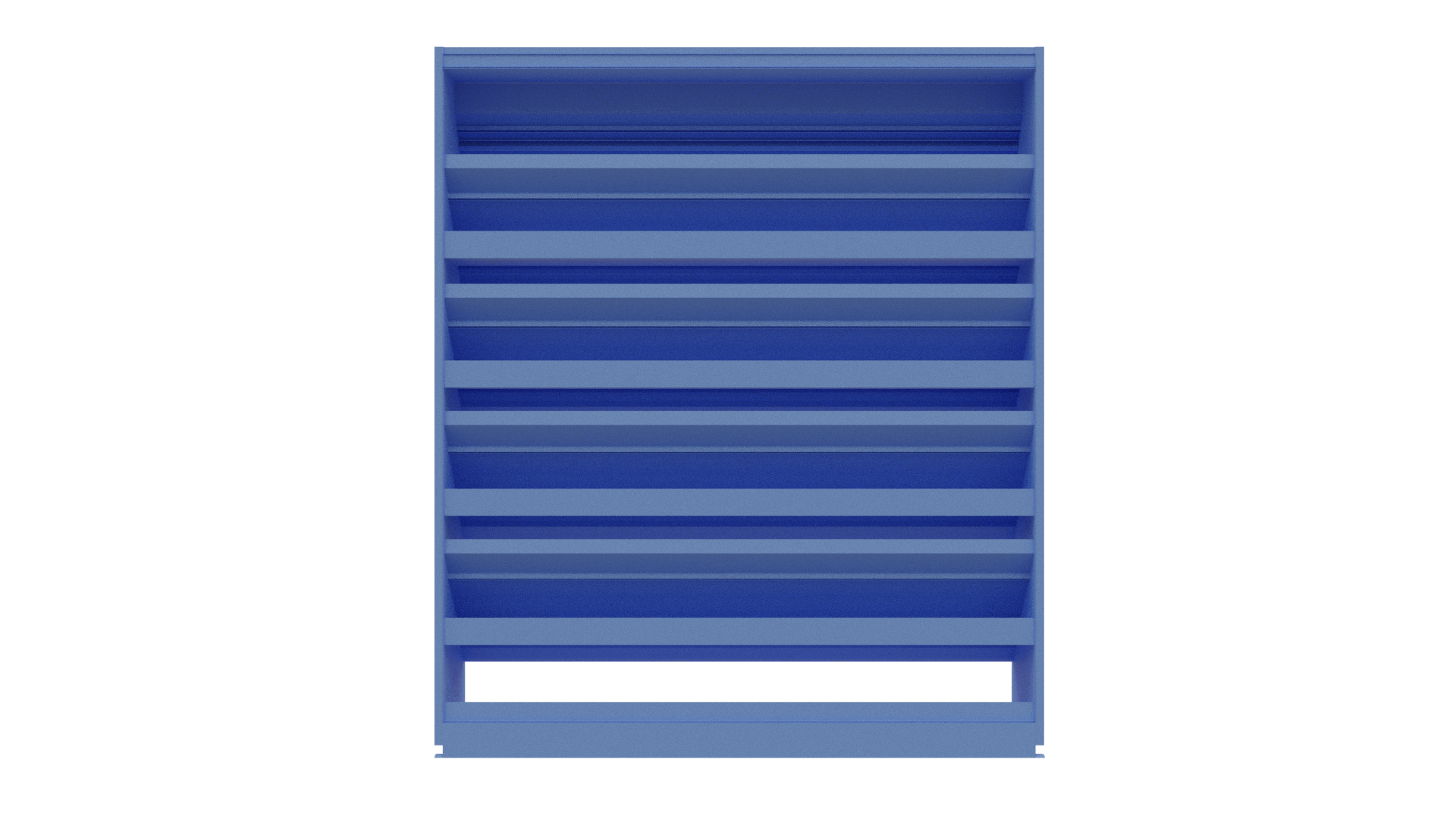 Aire Technologies DC-638 6" stationary drainable louver, blue, free-standing with multiple angled louver-style shelves, shown from the front against a plain white background.