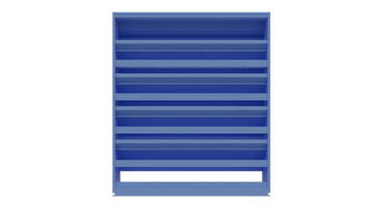 Aire Technologies DC-638 6" stationary drainable louver, blue, free-standing with multiple angled louver-style shelves, shown from the front against a plain white background.