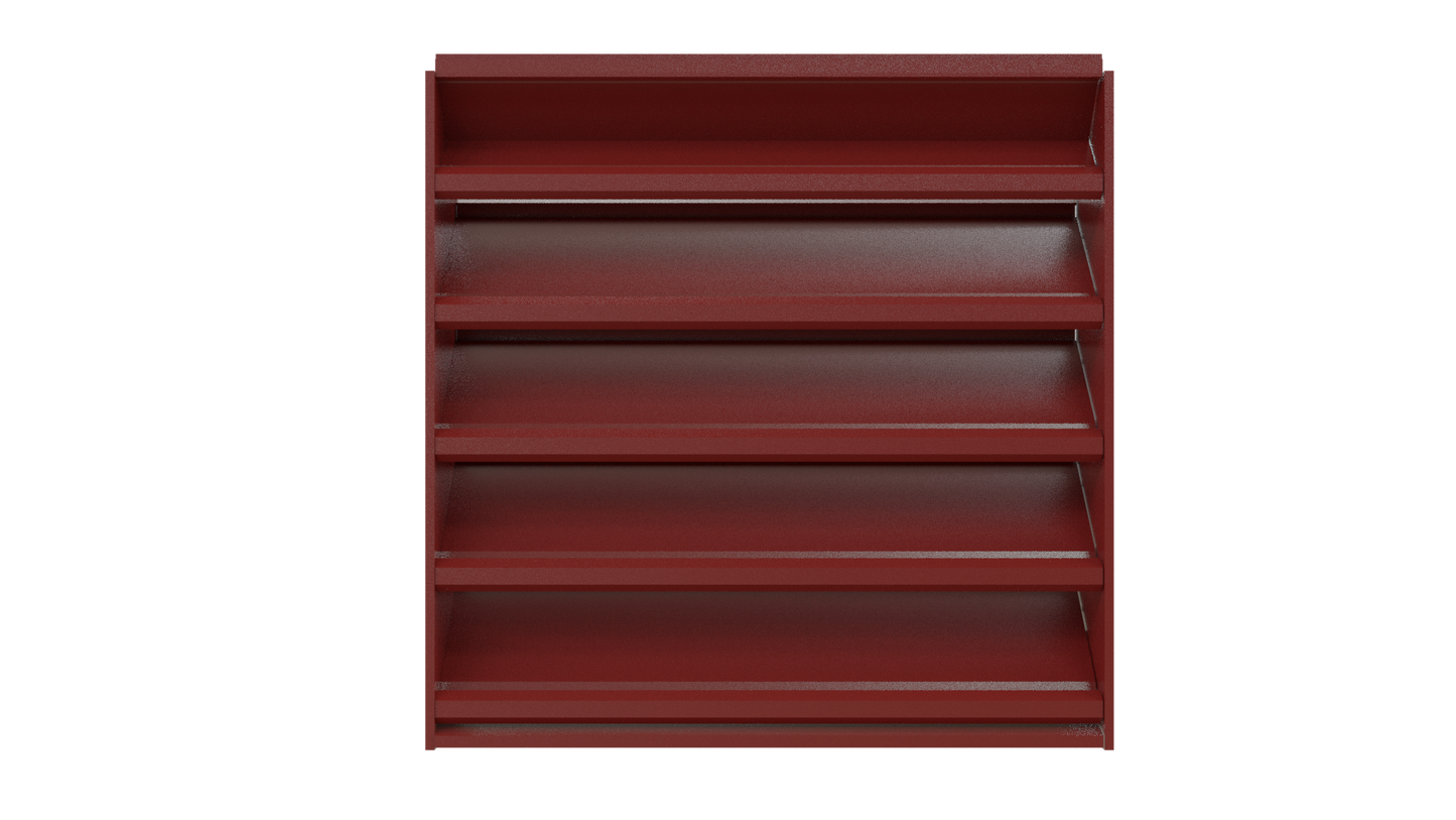 The Aire Technologies 638-SD Stationary Drainable Louver, shown front-on against a plain white background, is available in custom sizes—ideal for those seeking tailored ventilation solutions.