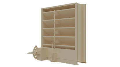 The Aire Technologies 438-CD Combination Drainable and Adjustable Louver features beige horizontal slats, a side control mechanism, and is AMCA-certified; available in custom sizes for versatile applications against a plain white background.