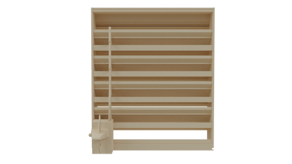 The Aire Technologies 638-CD Combination Drainable and Adjustable Louver features multiple angled shelves, resembling a wooden bookshelf, with a built-in crank mechanism on the lower left side.