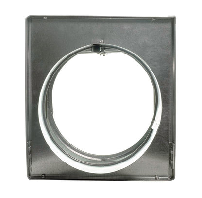 Aire Technologies Series 77 Type C Horizontal Dynamic Fire Damper with Round Collar, square plastic vent cover featuring a large central circular opening, UL 555 compliant and compatible with fire damper systems, shown front view on white background.