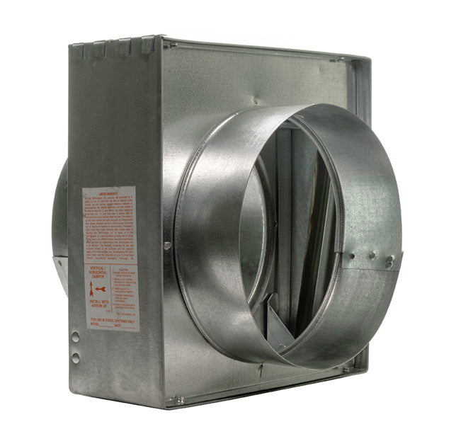 The Aire Technologies Series 75 Type C Horizontal Static Fire Damper with Round Collar features a rectangular housing with a round opening, providing vital HVAC fire protection and airflow regulation in ventilation systems.