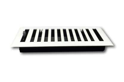 The Madelyn Carter Steel Modern Chic Vent Covers in white feature black slats—a stylish, contemporary option for your vents.