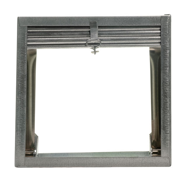 The Aire Technologies Series 61 Type A - Thinline Dynamic Fire Damper is a square metal damper with a partially open louver and central adjustment lever, viewed from the front. It is UL 555 rated for enhanced safety and performance.