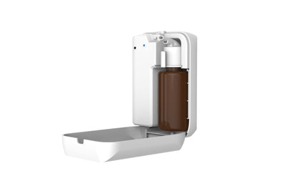 The AROMELY Smart Scent Diffuser for Home, Office & SPA (up to 1,000 SQFT) is shown in white with its front cover open, revealing a brown essential oil bottle and the internal cold air diffusion mechanism.