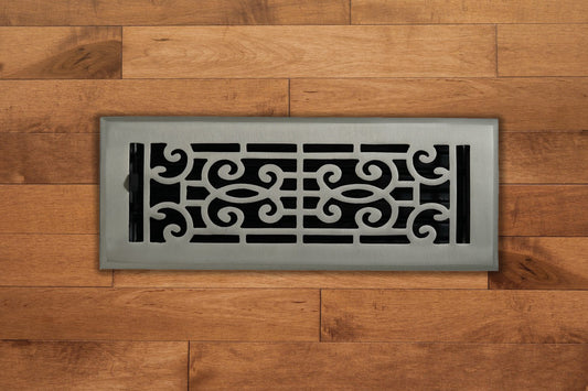 Cast Brass Baroque Vent Covers - Brushed Nickel