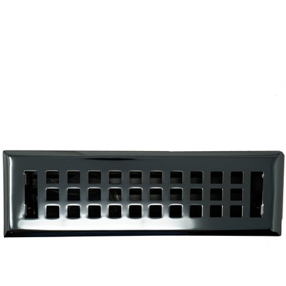 A Madelyn Carter Cast Brass Artisan Vent Cover in polished chrome, featuring a rectangular shape and a grid of square openings, photographed against a white background.