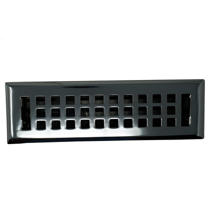 A Madelyn Carter Cast Brass Artisan Vent Cover in polished chrome, featuring a grid of square openings, is shown from the front against a white background.