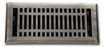 The Madelyn Carter Steel Modern Vent Cover in Antique Brass features a brushed finish, a grid of rectangular openings, and is designed for rust-resistant durability.