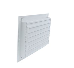 The Hart & Cooley A618MS Aluminum Sidewall Adjustable Blade Register features a white rectangular face with angled horizontal slats and straight adjustable fins, shown against a plain background.