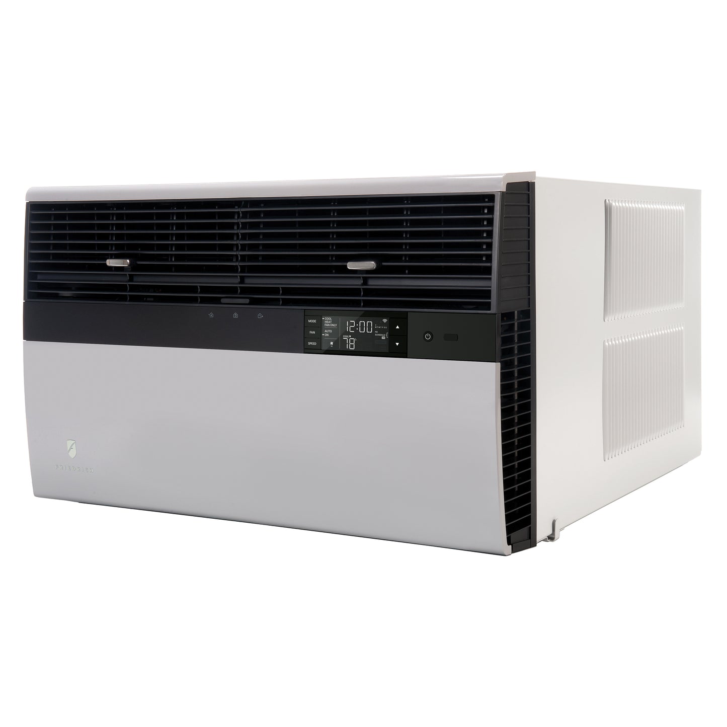 The Friedrich Kühl® Window Smart Wi-Fi Room Air Conditioner features QuietMaster technology, a digital display, control buttons, and ventilation grilles—ideal for anyone seeking a quieter room air conditioner.