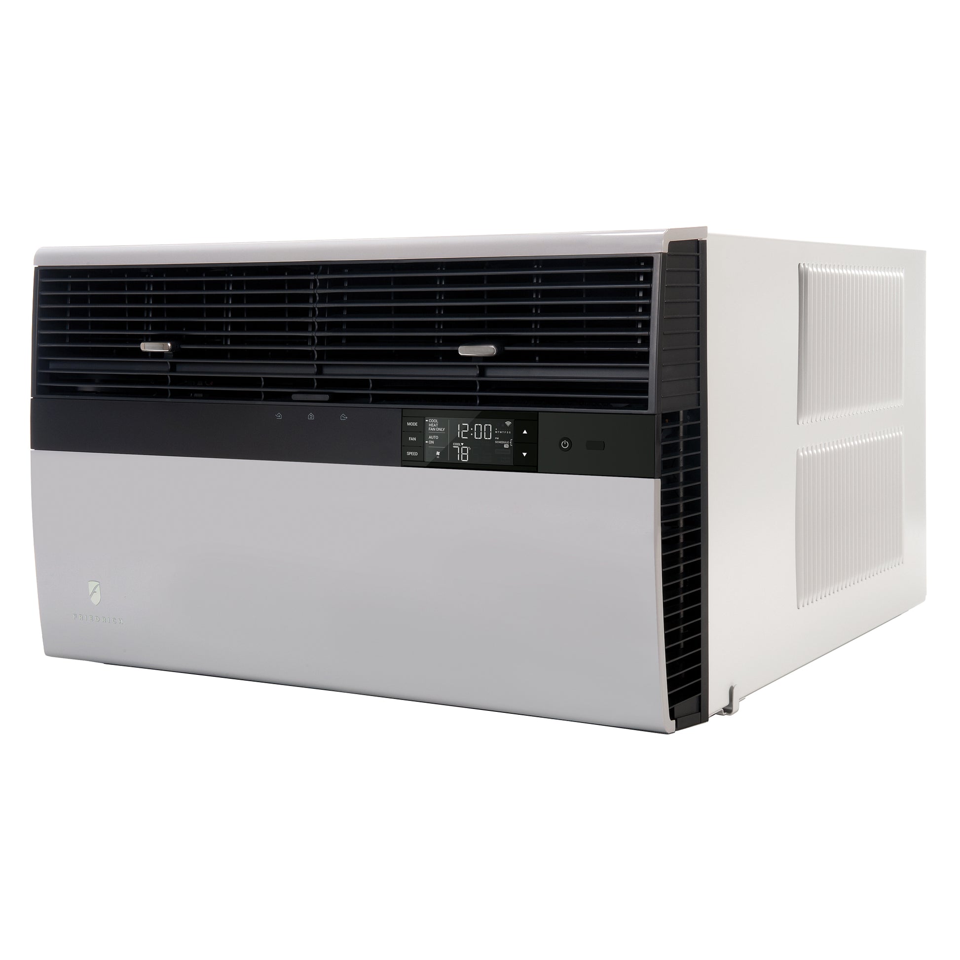 The Friedrich Kühl® Window Smart Wi-Fi Room Air Conditioner features QuietMaster technology, a digital display, control buttons, and ventilation grilles—ideal for anyone seeking a quieter room air conditioner.