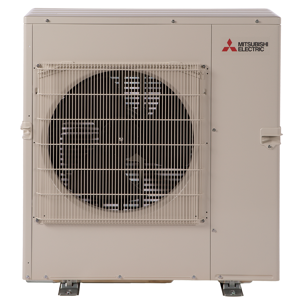 The Mitsubishi Outdoor Multi-Zone Condenser (MXZ) features a protective metal grille over the fan, providing efficient room comfort and optimal cooling performance.