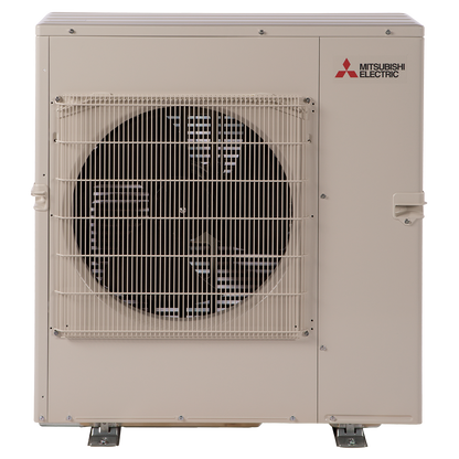 The Mitsubishi Outdoor Multi-Zone Condenser (MXZ) features a protective metal grille over the fan, providing efficient room comfort and optimal cooling performance.