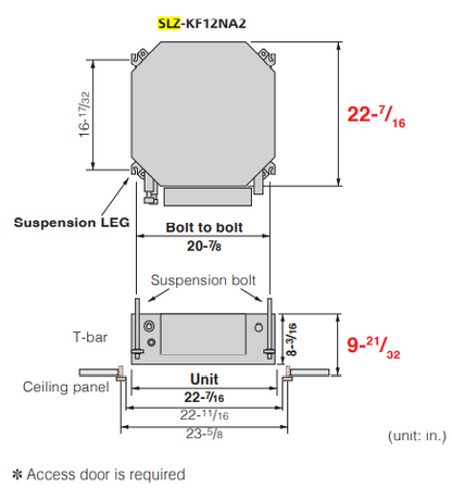 Mitsubishi - Indoor Ceiling Cassette Air Handler for 24"x 24" Grid- SLZ