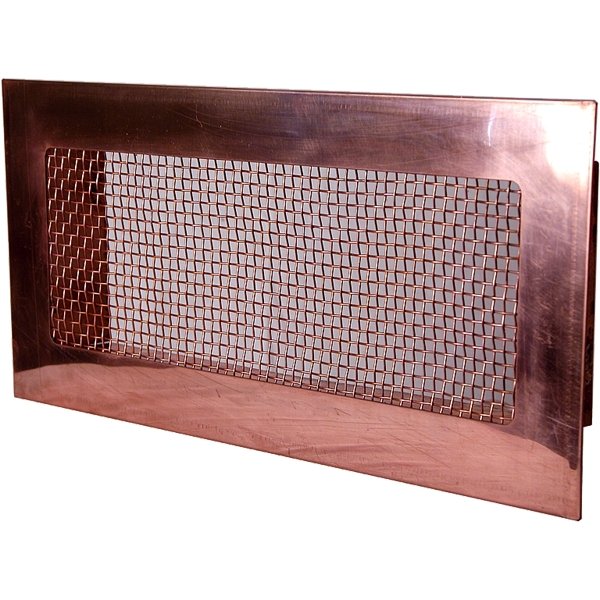 The Thunderbird Foundation - Basement Vent is a rectangular copper air vent cover with a mesh center and solid border, perfect for wall or floor installation as a screened wall or basement vent.