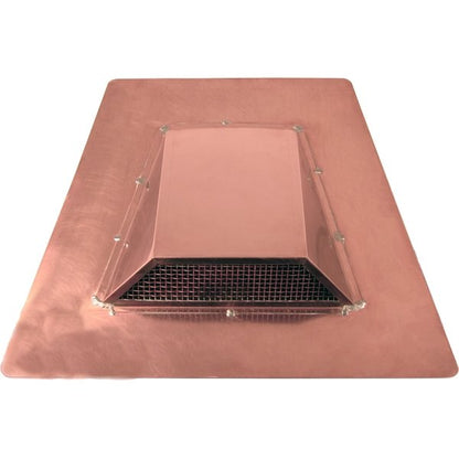 The Thunderbird Low Profile Roof Exhaust Vent features a rectangular copper design with mesh screen on a flat base, viewed from above against a white background. It is engineered to blend seamlessly with modern roofing styles.