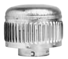 The Metal-Fab 4 Inch Double Wall Vent is a metallic, cylindrical vent cap with a rounded top and vertical side grooves, compatible with various double wall vent pipe fittings.