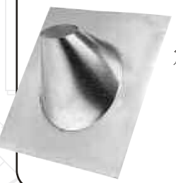 The Metal-Fab 4 Inch Double Wall Vent is a metal sheet with a conical protrusion for use with vent pipe fittings and double wall vent pipes.
